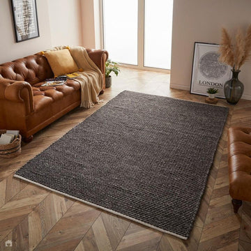 Savannah Modern Plain Mottled Beaded Pebble Chunky Hand-Woven Textured Felted Wool Yarn Looped Pile Charcoal Grey/Ash Grey/Ivory Rug-Melrose-Rug Love - The Most Loved Rug Store